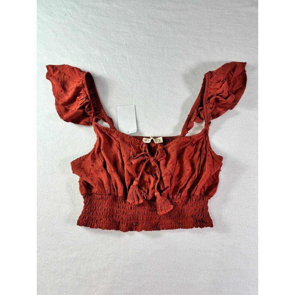 Live To Be Spoiled Rust Orange Ruffle Crop Top XL Festival Boho Western